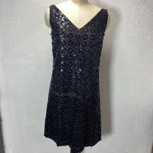 VTG Bonwit Teller 50s Black Sequin Sleeveless Party Dress Lace Union Made‎ *Read
